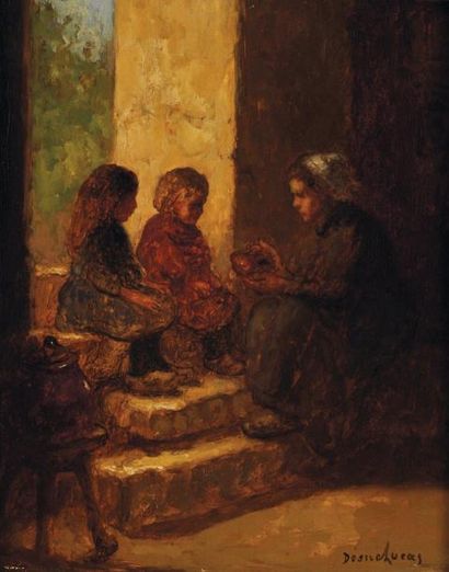 DESIRE LUCAS
Bretonne et ses enfants Huile...