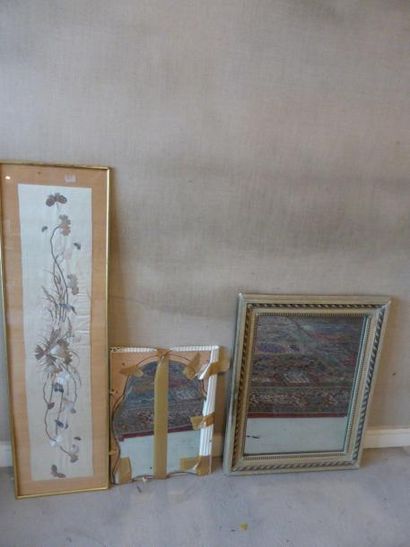 Lot: broderie en soie Japon, glace rectangulaire...