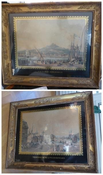 Paire d'estampes rehaussées au pochoir Vue...