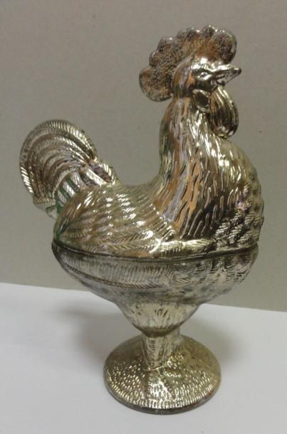 Un coq en verre peint couleur argent h: 22...