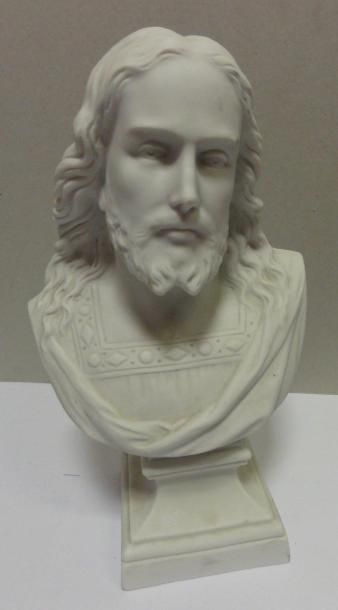 Buste de Jésus en biscuit H: 30 cm