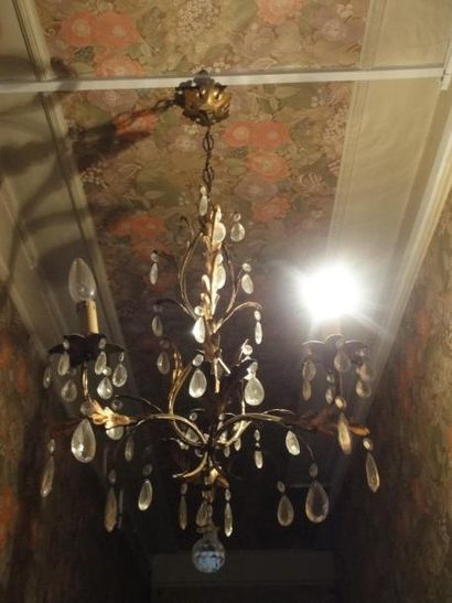 Lustre en métal doré à pampilles H: 60 cm,...