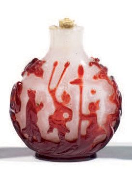 Flacon tabatière en verre overlay rouge sur...
