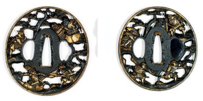 Daisho de tsuba en fer, sentoku et or, à...