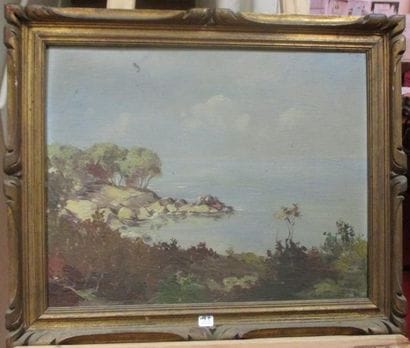 Quatre huile sur toile et panneaux : Paysages...