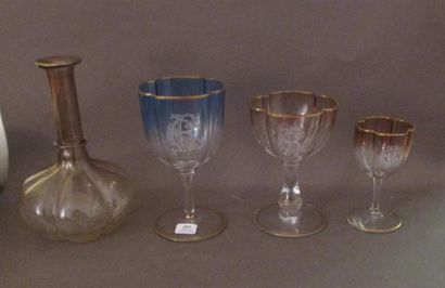 Partie de service de verres teintés bleus...