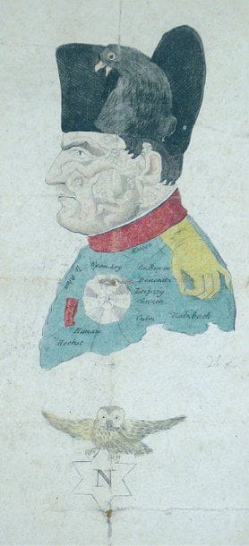 Dessin aquarellé satyrique représentant l'Empereur,...