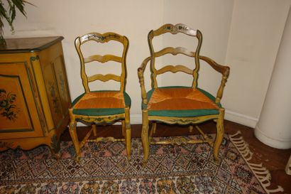 Suite de douze chaises & deux fauteuils de...
