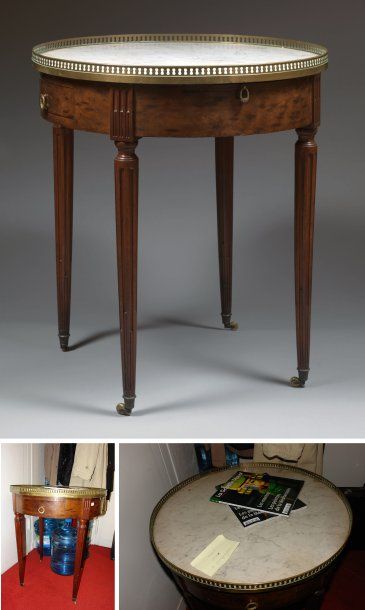 Table bouillotte en acajou et placage d'acajou...