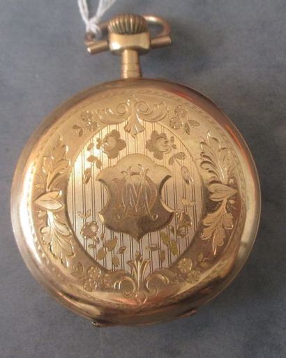 Une montre de gousset en or jaune 18 k, poids...