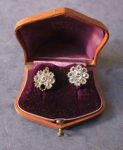 Paire de dormeuses en argent, or 18k et pierres...