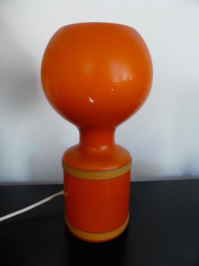 Pied de lampe en verre orange années 70
