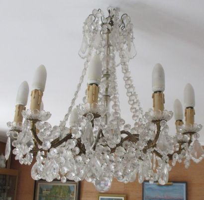 Lustre en métal et pampilles à dix bras de...