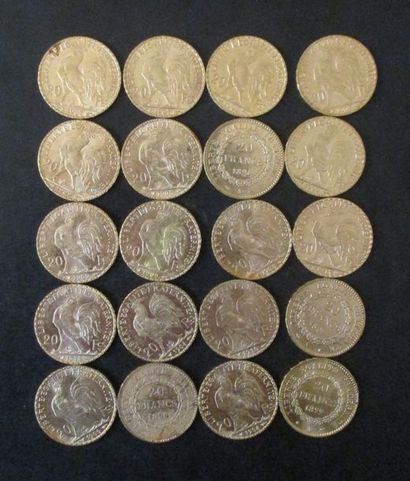 Vingt pièces de 20 FF en or