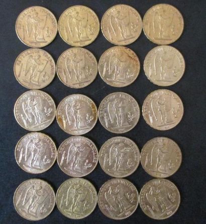Vingt pièces de 20 FF en or