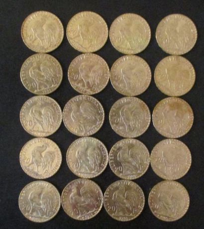 Vingt pièces de 20 FF en or