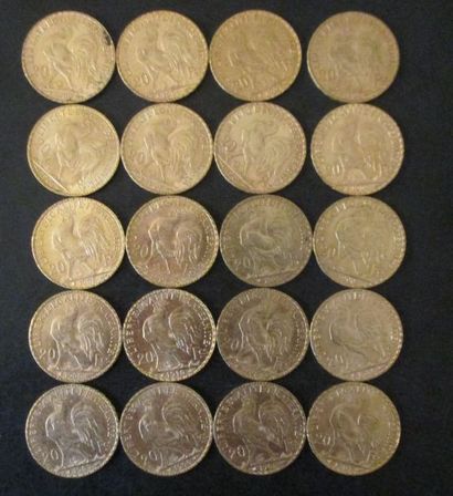 Vingt pièces de 20 FF en or