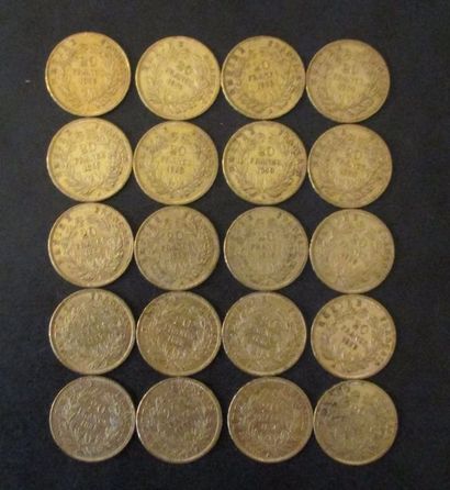 Vingt pièces de 20 FF en or