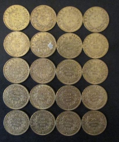 Vingt pièces de 20 FF en or