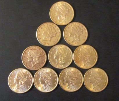 Dix pièces de 20 dollars en or 1895