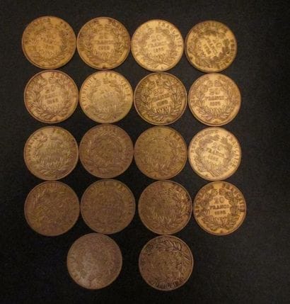 Dix huit pièces de 20 FF en or Louis Napoléon...