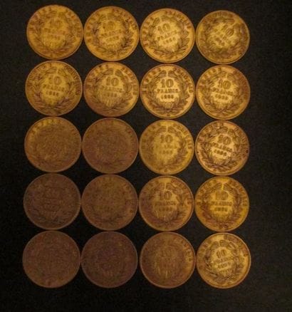 Vingt pièces de 10 FF en or