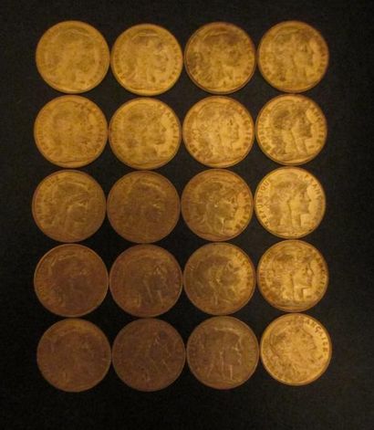 Vingt pièces de 10 FF en or