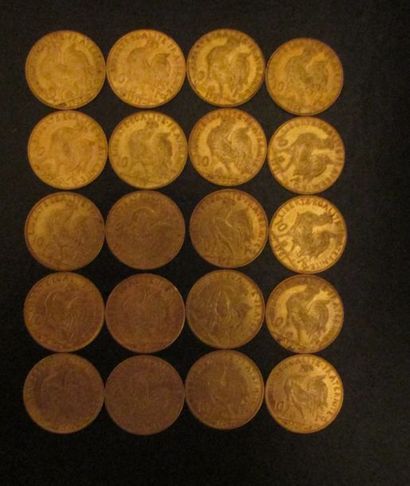 Vingt pièces de 10 FF en or