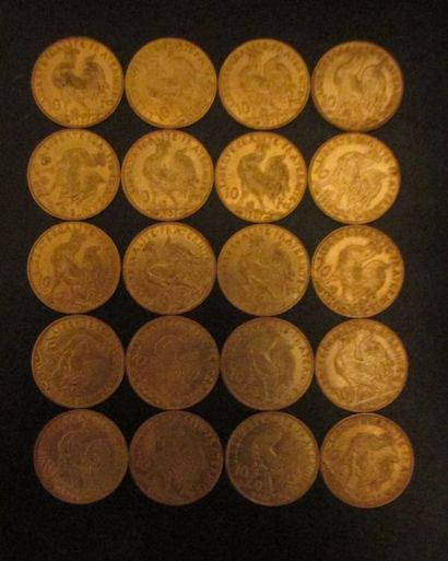 Vingt pièces de 10 FF en or