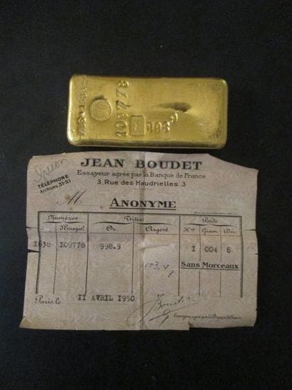 Lingot en or, pds 998,9 g., n°109778 et 1638...