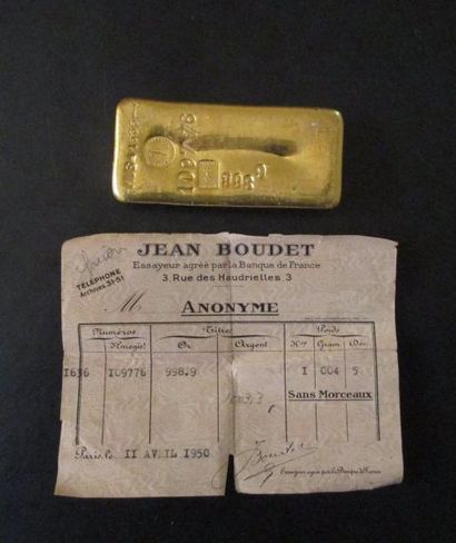 Lingot en or, pds 998,9 g., n°109776 et 1636...