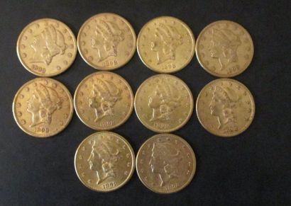 Dix pièces de 20 dollars en or 1898