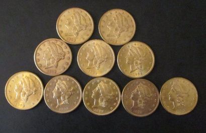 Dix pièces de 20 dollars en or 1899