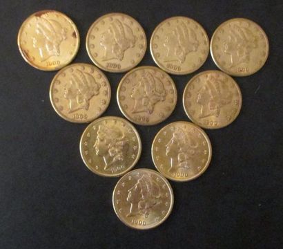 Dix pièces de 20 dollars en or 1900