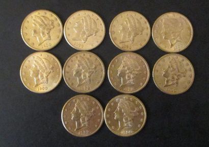 Dix pièces de 20 dollars en or 1900