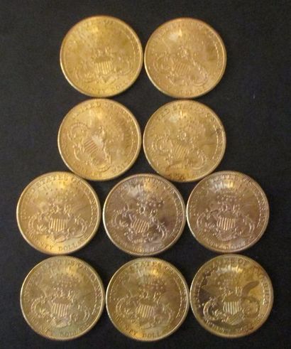Dix pièces de 20 dollars en or 1904