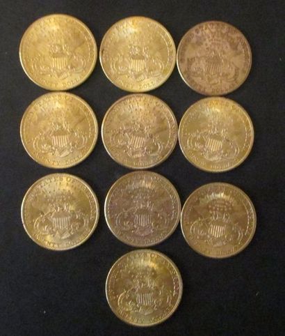 Dix pièces de 20 dollars en or 1904