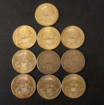 Dix pièces de 20 dollars en or 1905