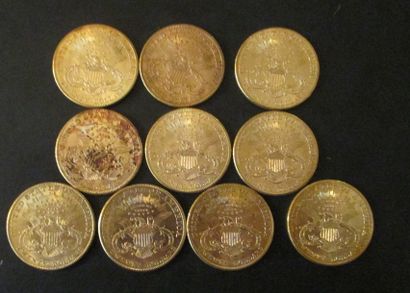 Dix pièces de 20 dollars en or 1905