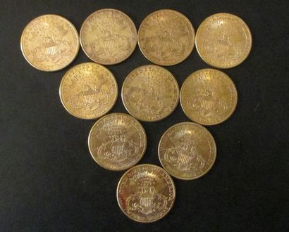 Dix pièces de 20 dollars en or 1906