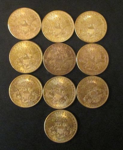 Dix pièces de 20 dollars en or 1907