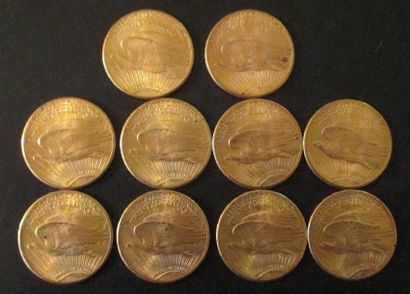 Dix pièces de 20 dollars en or 1927