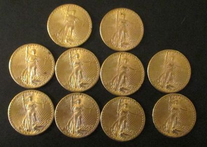 Dix pièces de 20 dollars en or 1927