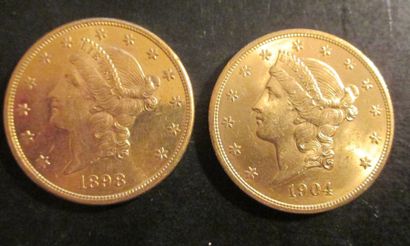 Deux pièces de 20 $ en or 1898, 1904