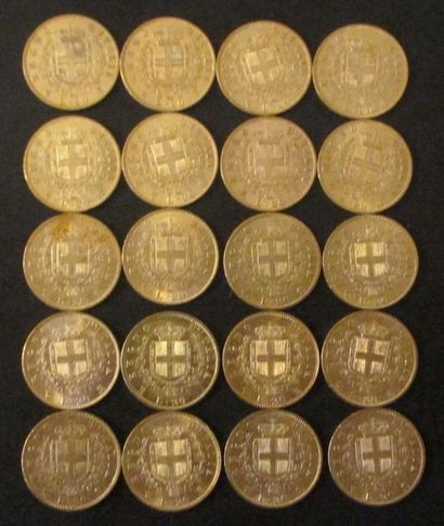 Vingt pièces de 20 lire en or Victor Emmanuel...