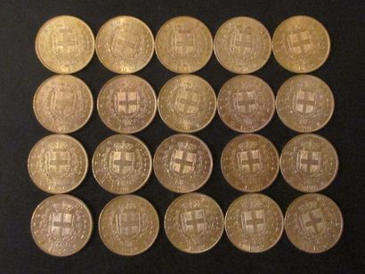 Vingt pièces de 20 lire en or Victor Emmanuel...
