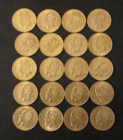 Vingt pièces de 20 lire en or Victor Emmanuel...