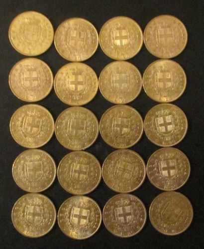 Vingt pièces de 20 lire en or Victor Emmanuel...