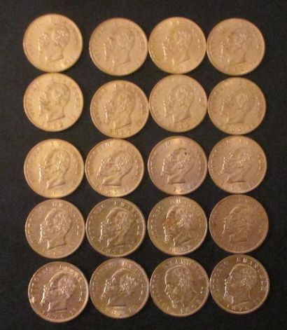 Vingt pièces de 20 lire en or Victor Emmanuel...