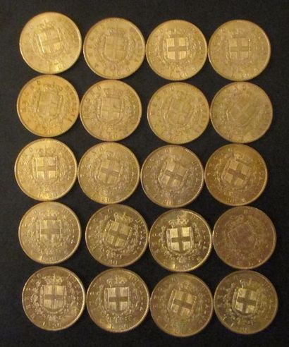 Vingt pièces de 20 lire en or Victor Emmanuel...